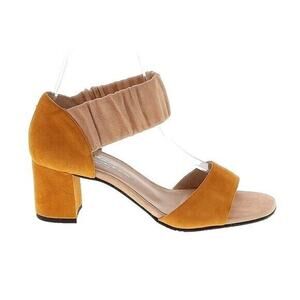 Brenda Zaro Suede Chunky Heel Sandals size 40 Retro Gold Beige